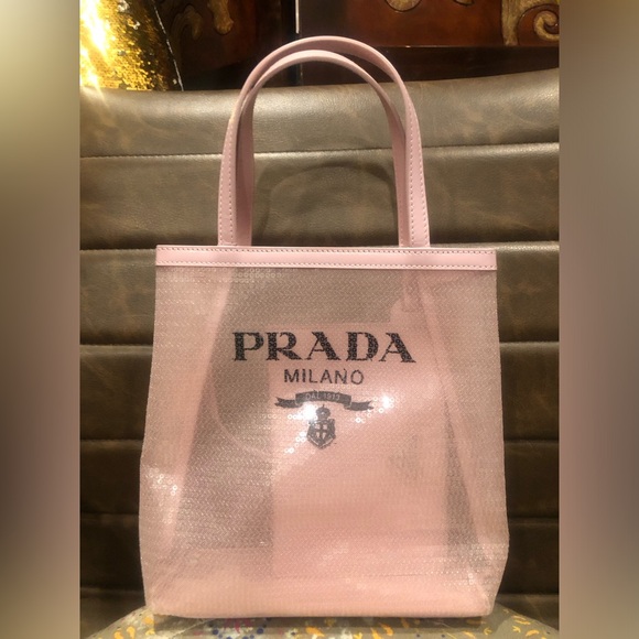 Prada Light Pink Small Sequin Mesh Tote with Matching Wristlet ๐ - Picture 3 of 16